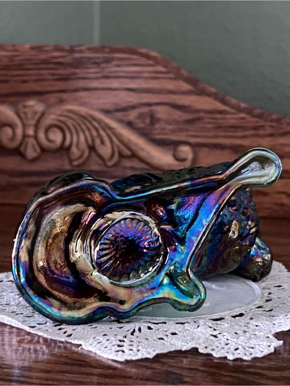Vintage Mosser Glass Emerald Green Carnival Iridized Lion Figurine Paperweight - Picture 5 of 14